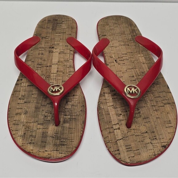 Michael Kors Red Jelly Cork Thong Sandals Flip Flops Women's 9 - Picture 1 of 8